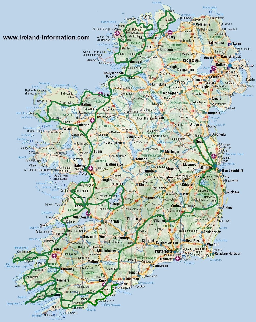 Printable Tourist Map Of Ireland